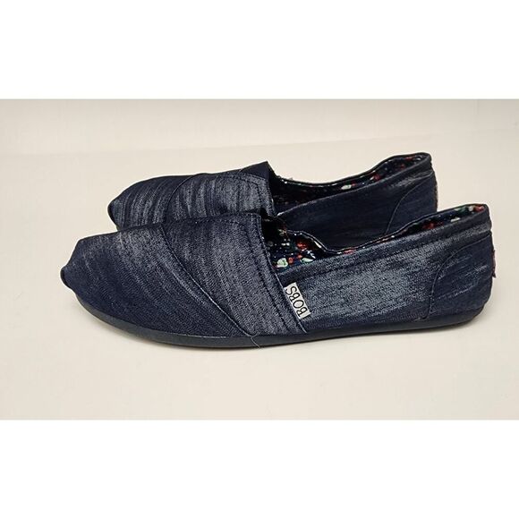 BOBS BY SKECKERS WOMEN'S CLASSIC SLIP-ON DENIM BLUE CASUAL FLAT SHOES SIZE 9.5 - Picture 11 of 11